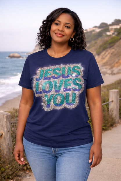 Jesus Loves You Rhinestone Shirt